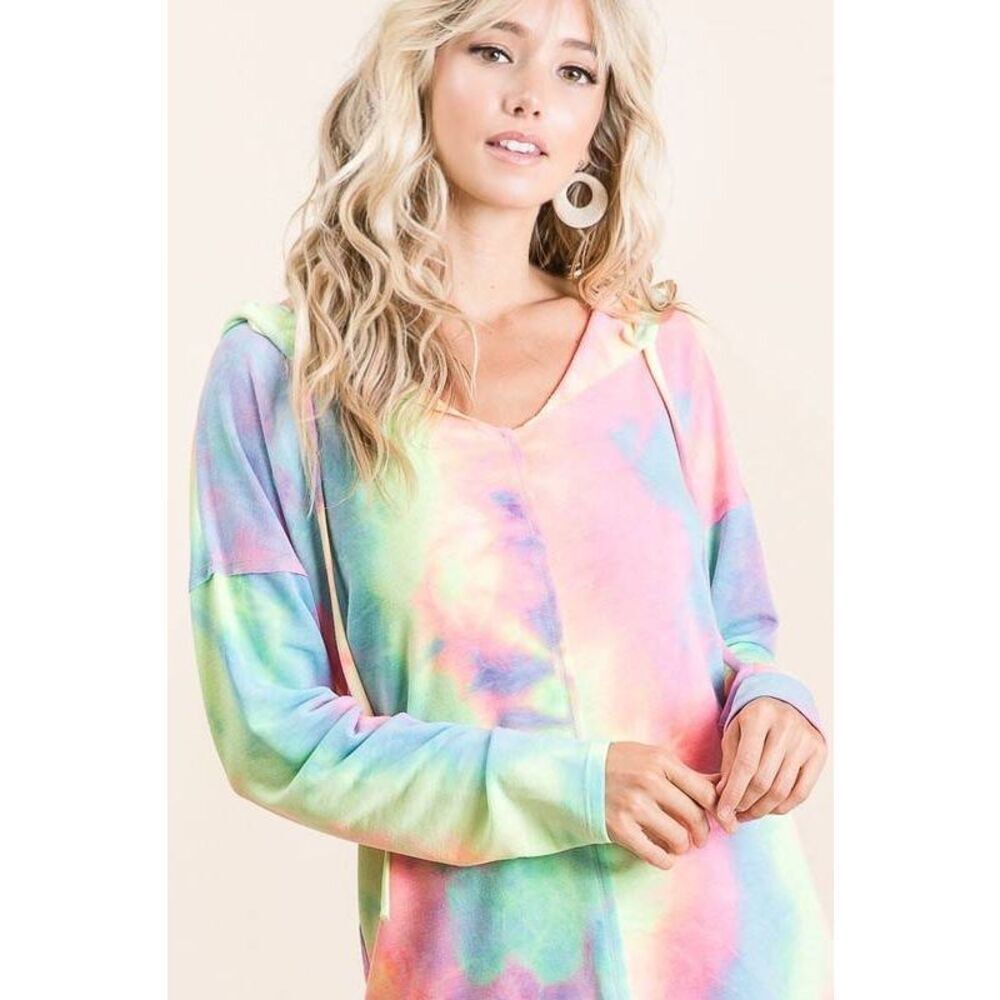 🎁 BiBi Tie Dye Terry Long Sleeve Hoodie sz Small - Picture 7 of 15
